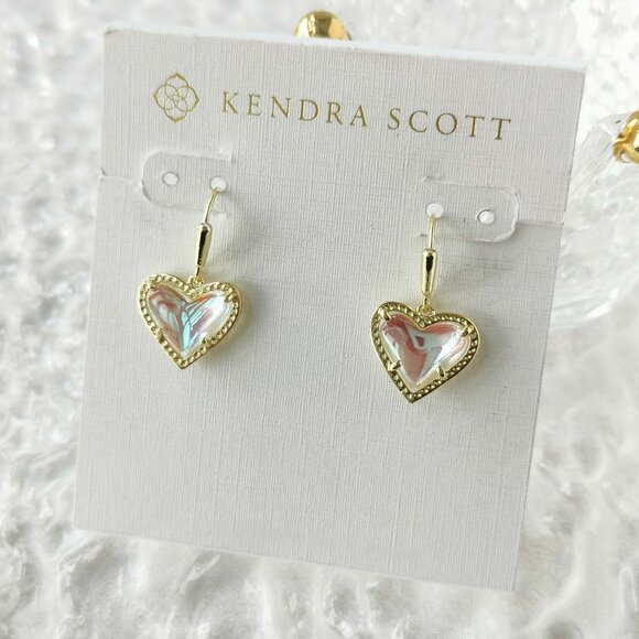 Kendra Scott - Ari Heart Gold Dichroic Glass Earrings - new - Picture 1 of 3